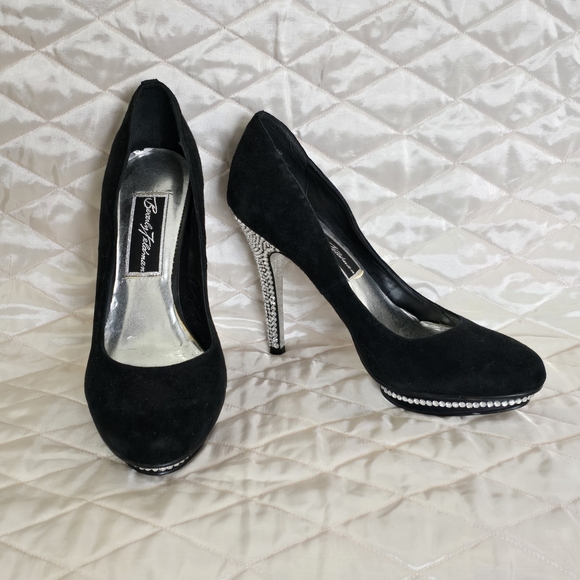 Betsey Johnson Shoes - Betsey Johnson Black Suede Rhinestone Platform Pumps